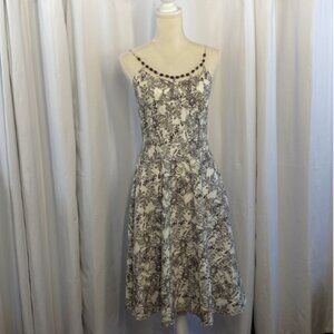 Ann Taylor LOFT Black & White Floral Fit & Flare Midi Dress – Sleeveless, Size 4